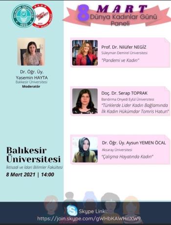 Fakültemiz Tarih Bölümü Hocalarımızdan Doç.Dr. Serap TOPRAK Balıkesir Üniversitesi Tarafından Düzenlenen "8 Mart Dünya Kadınlar Günü" Adlı  Panele Katıldı